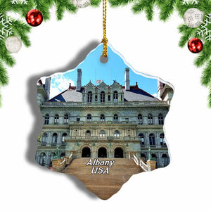 USA America New York State Capitol Albany Christmas Ornament 3 Inches Snow