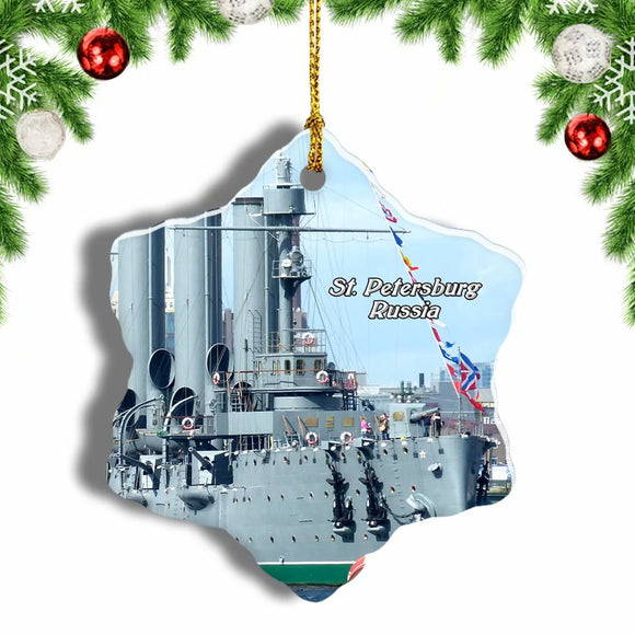 Russia Cruiser Aurora St. Petersburg Christmas Ornament 3 Inches Snow