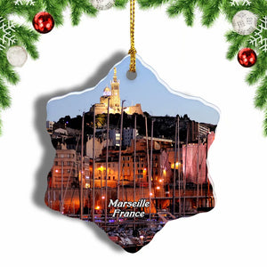 France Old Port of Marseille Christmas Ornament 3 Inches Snow