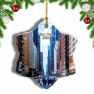 America USA Street New York Christmas Ornament 3 Inches Snow