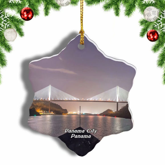 Centennial Bridge Panama Canal Panama Christmas Ornament 3 Inches Snow