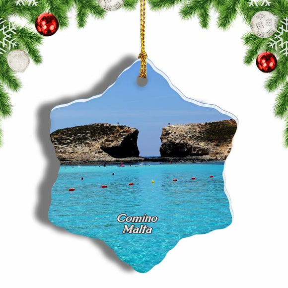 Malta Blue Lagoon Comino Christmas Ornament 3 Inches Snow