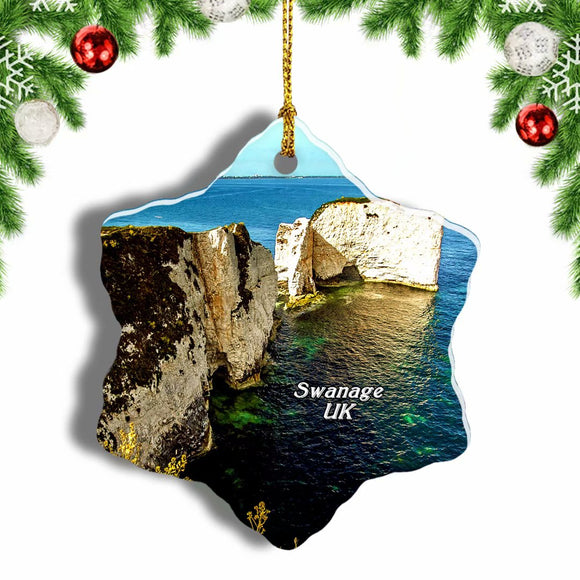 UK England Old Harry Rocks Swanage Christmas Ornament 3 Inches Snow