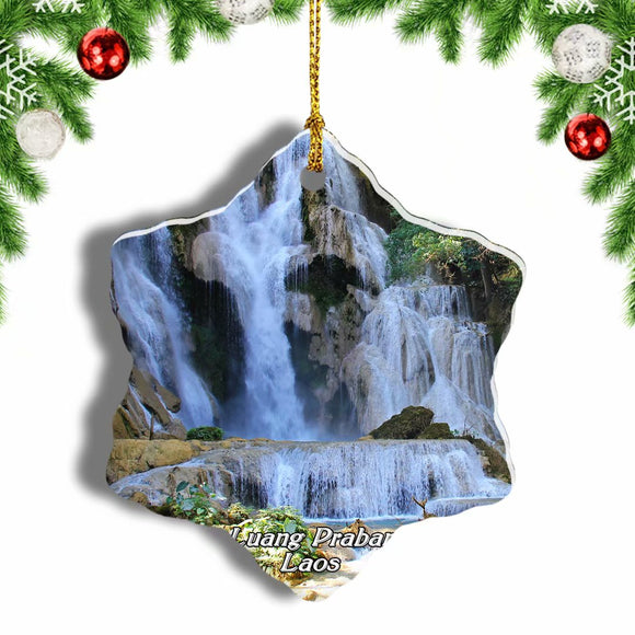 Laos Waterfall Luang Prabang Laos Christmas Ornament 3 Inches Snow