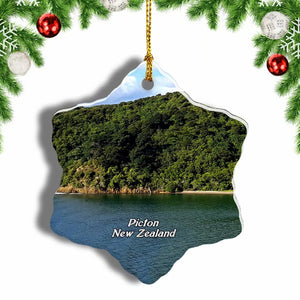 New Zealand Marlborough Sounds Picton Christmas Ornament 3 Inches Snow