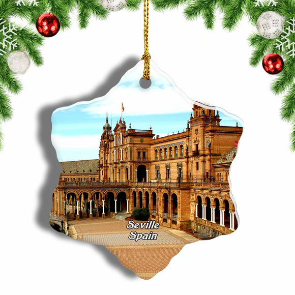 Spain Square Seville Christmas Ornament 3 Inches Snow