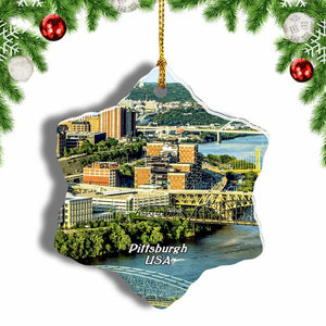 USA America Pittsburgh Christmas Ornament 3 Inches Snow