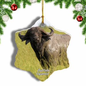 Uganda Buffalo Christmas Ornament 3 Inches Snow