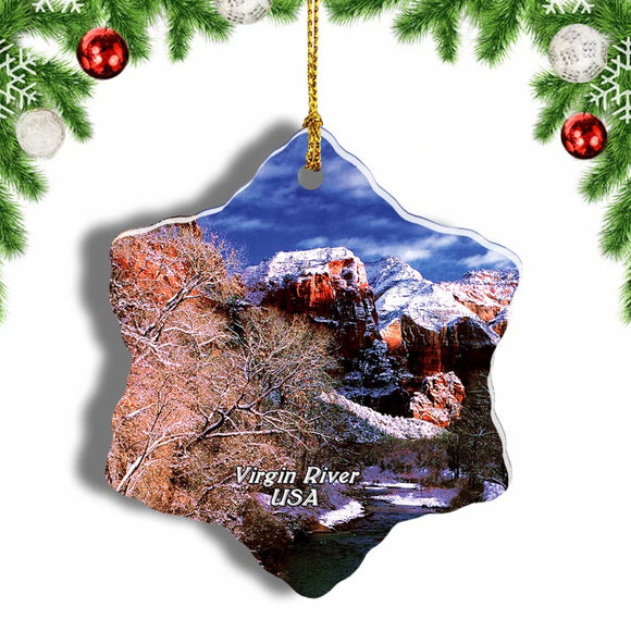 America USA Virgin River Utah Christmas Ornament 3 Inches Snow