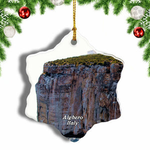 Italy Capo Caccia Vertical Cliffs Alghero Christmas Ornament 3 Inches Snow