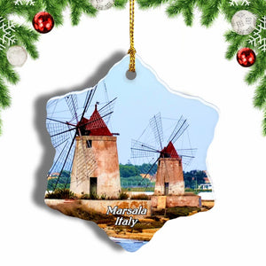 Italy Saline Della Laguna Marsala Sicily Christmas Ornament 3 Inches Snow