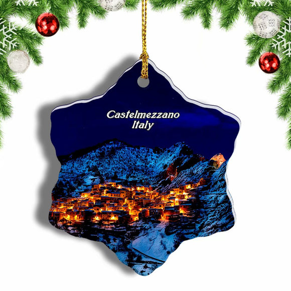 Castelmezzano Italy Christmas Ornament 3 Inches Snow