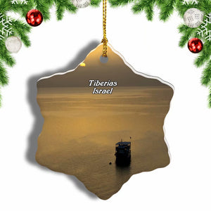 Israel Sea of Galilee Tiberias Christmas Ornament 3 Inches Snow