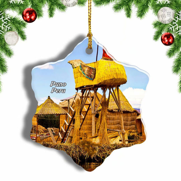 Peru Uros Floating Islands Puno Christmas Ornament 3 Inches Snow