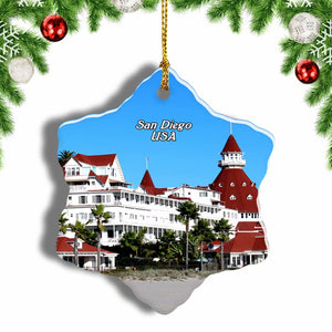 USA America San Diego Hotel Beach California Christmas Ornament 3 Inches Snow