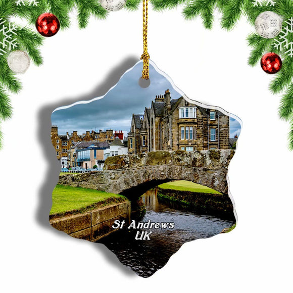 UK England The Swilcan Bridge St Andrews Christmas Ornament 3 Inches Snow