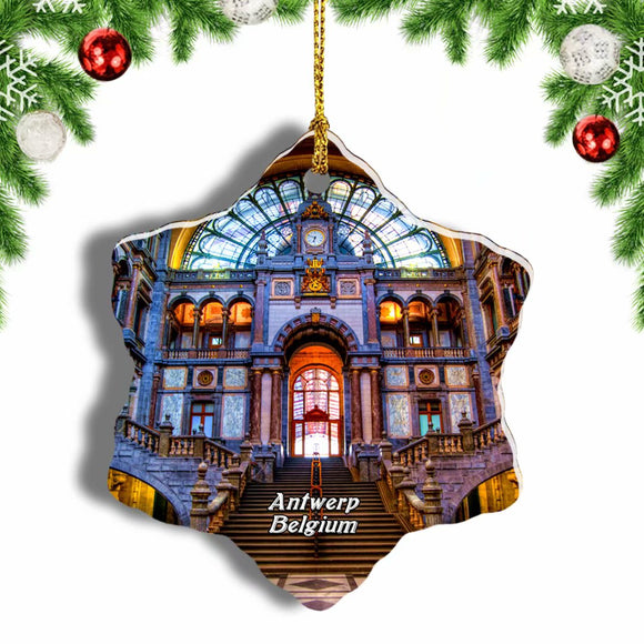 Belgium Antwerp Station Hall Christmas Ornament 3 Inches Snow