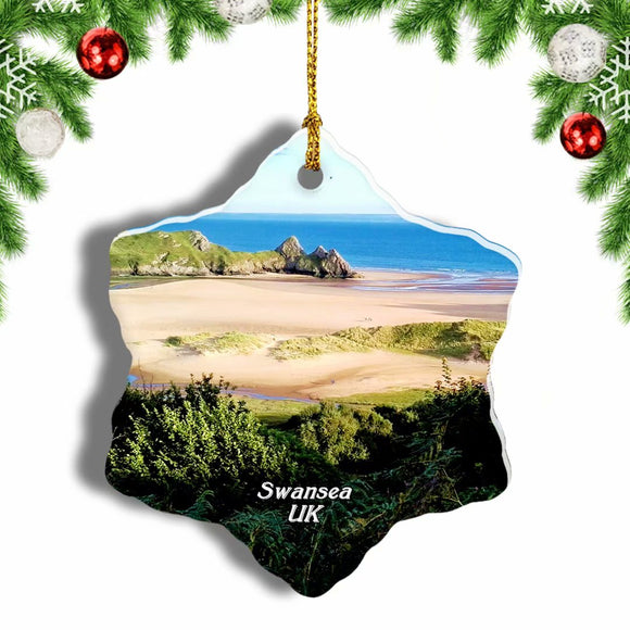 UK England Gower Peninsula Swansea Christmas Ornament 3 Inches Snow