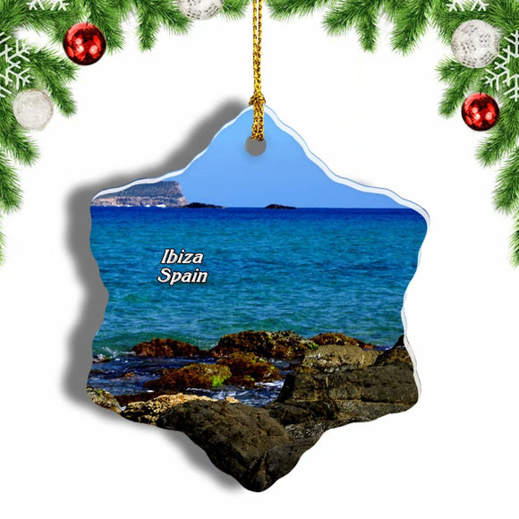 Spain Cala Comte Beach Ibiza Christmas Ornament 3 Inches Snow