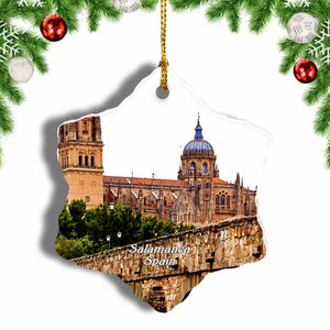 Spain Roman Bridge Cathedral Salamanca Christmas Ornament 3 Inches Snow