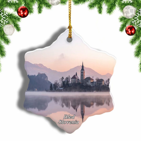 Slovenia Bled Winter Lake Island Christmas Ornament 3 Inches Snow