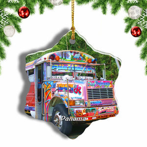 Colorful Bus Panama Christmas Ornament 3 Inches Snow