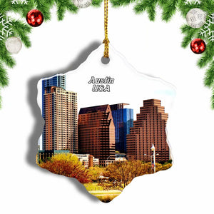 USA America Austin Christmas Ornament 3 Inches Snow