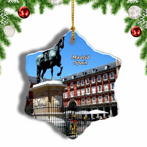 Spain Mayor Square Madrid Christmas Ornament 3 Inches Snow