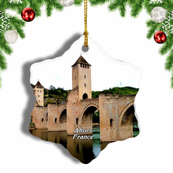 France Ahors Bridge Christmas Ornament 3 Inches Snow