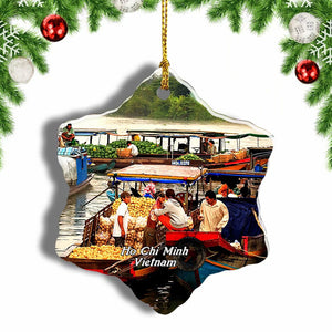 Vietnam Mekong River Delta Ho Chi Minh Christmas Ornament 3 Inches Snow