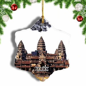 Cambodia Angkor Wat Siem Reap Christmas Ornament 3 Inches Snow