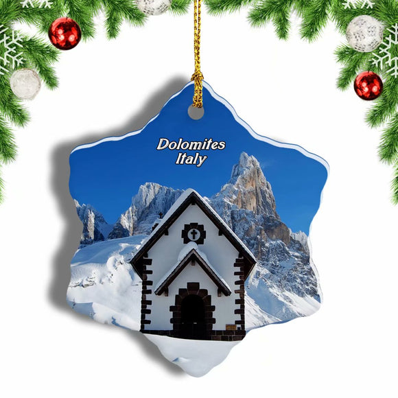 Dolomites Church Italy Christmas Ornament 3 Inches Snow