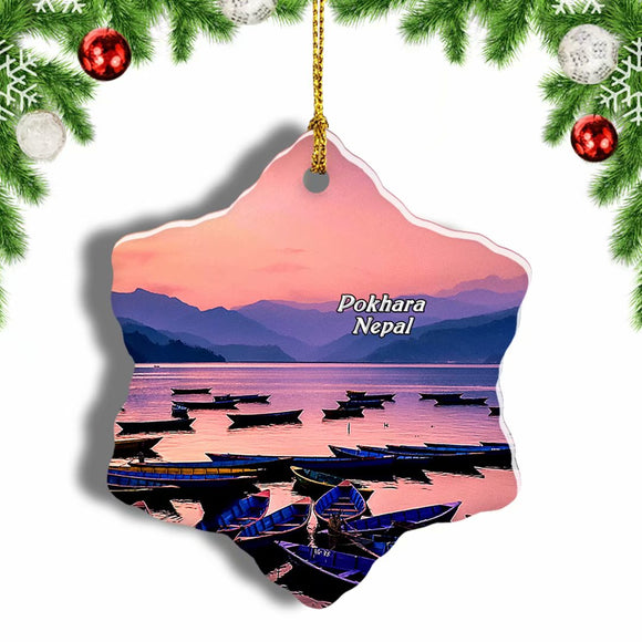 Phewa Lake Pokhara Nepal Christmas Ornament 3 Inches Snow