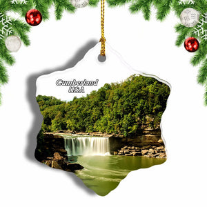 America USA Usa America Kentucky Waterfall Cumberland Christmas Ornament 3 Inches Snow