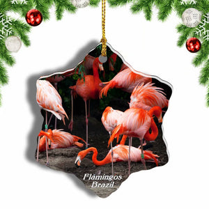 Brazil Flamingos Christmas Ornament 3 Inches Snow