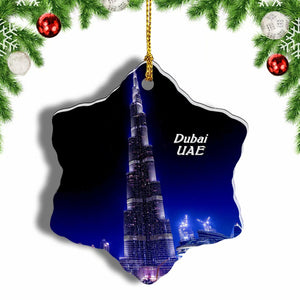 UAE The Dubai Fountain Burj Khalifa Dubai Christmas Ornament 3 Inches Snow