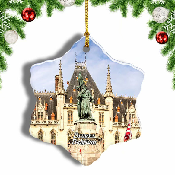 Belgium The Markt Bruges Christmas Ornament 3 Inches Snow