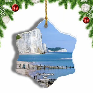 UK England Birling Gap and the Seven Sisters Eastbourne Christmas Ornament 3 Inches Snow