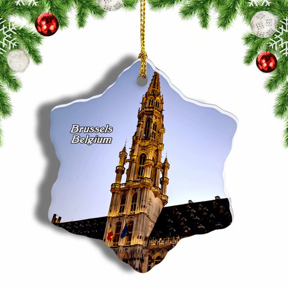 Belgium City Hall of Brussels Christmas Ornament 3 Inches Snow