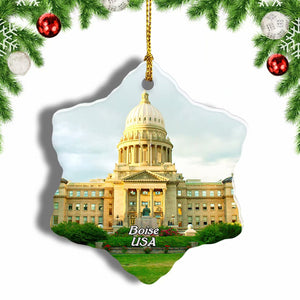 USA America Idaho State Capitol Building Boise Christmas Ornament 3 Inches Snow