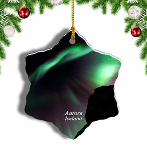 Iceland Aurora Christmas Ornament 3 Inches Snow