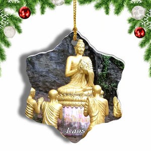 Laos Buddha Gold Christmas Ornament 3 Inches Snow