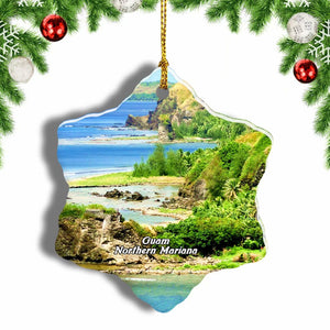 Two Lovers Point Guam Northern Mariana USA Christmas Ornament 3 Inches Snow