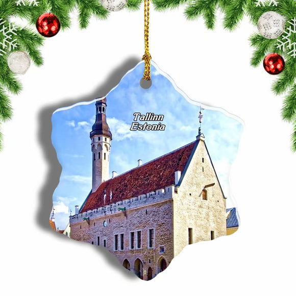 Tallinn Town Hall Estonia Christmas Ornament 3 Inches Snow