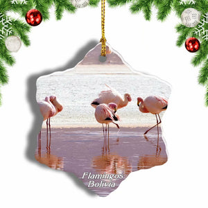 Bolivia Flamingos Lagoon Christmas Ornament 3 Inches Snow