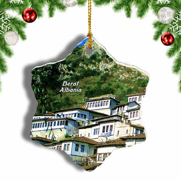 Berat Castle Albania Christmas Ornament 3 Inches Snow