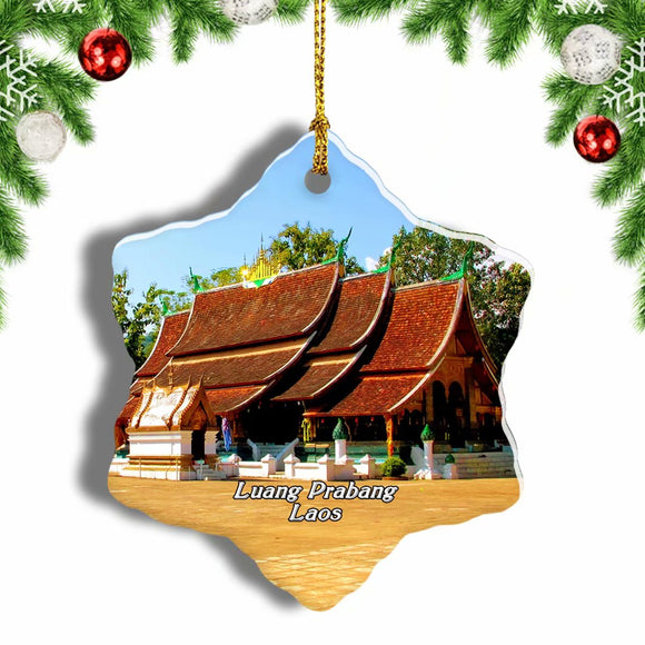 Golden City Temple Luang Prabang Laos Christmas Ornament 3 Inches Snow