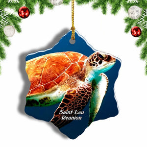 Turtle Saint-Leu Reunion Christmas Ornament 3 Inches Snow