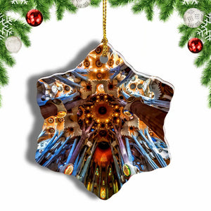 Spain Sagrada Familia Barcelona Christmas Ornament 3 Inches Snow