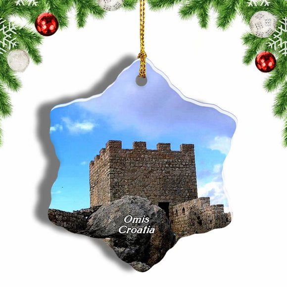 Croatia Starigrad Fortress Omis Christmas Ornament 3 Inches Snow